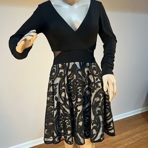 Beautiful XSCAPE SIZE 4 knee length dress with mesh inset at the waist.
